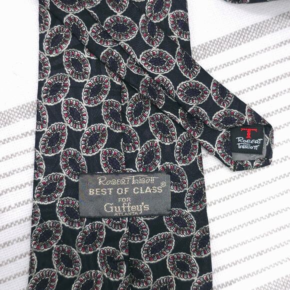 VTG ROBERT TALBOTT Best of Class Silk Tie Black Silver Red Pattern Fathers Day - Picture 4 of 5